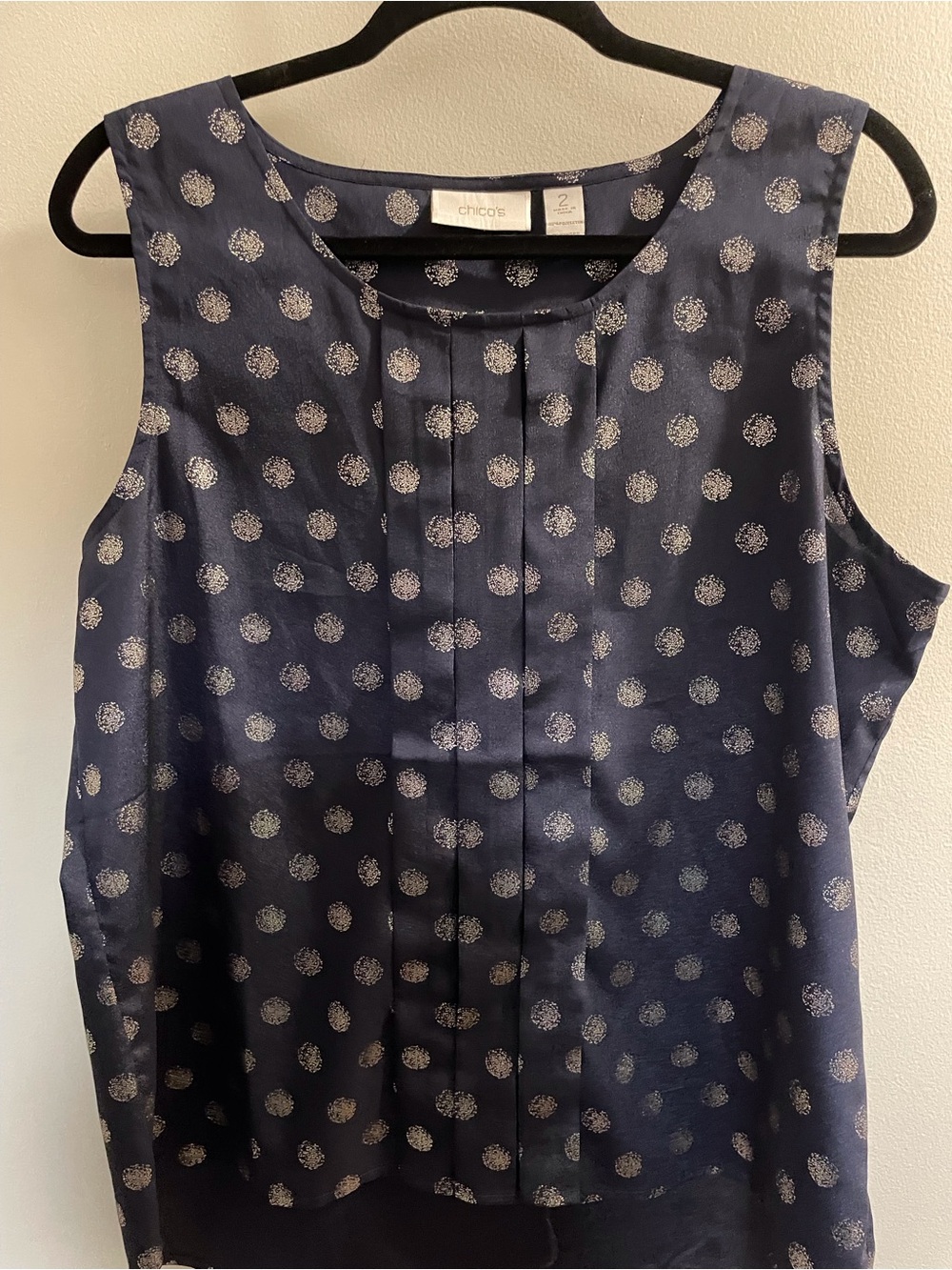 Chico's Navy Classy Polka Dot Sleeveless Top with Gold Accents